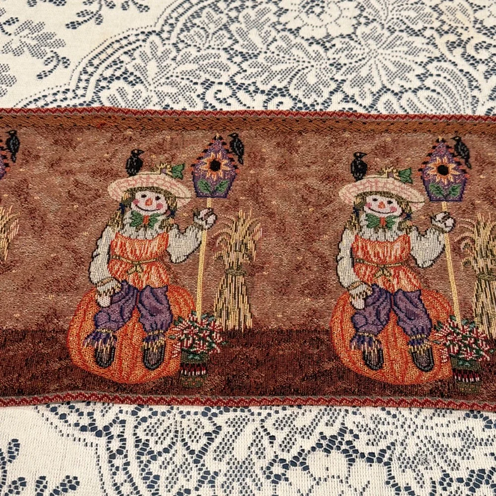 Scarecrow on Pumpkin Tapestry Table Runner Halloween Autumn‎ Fall Harvest